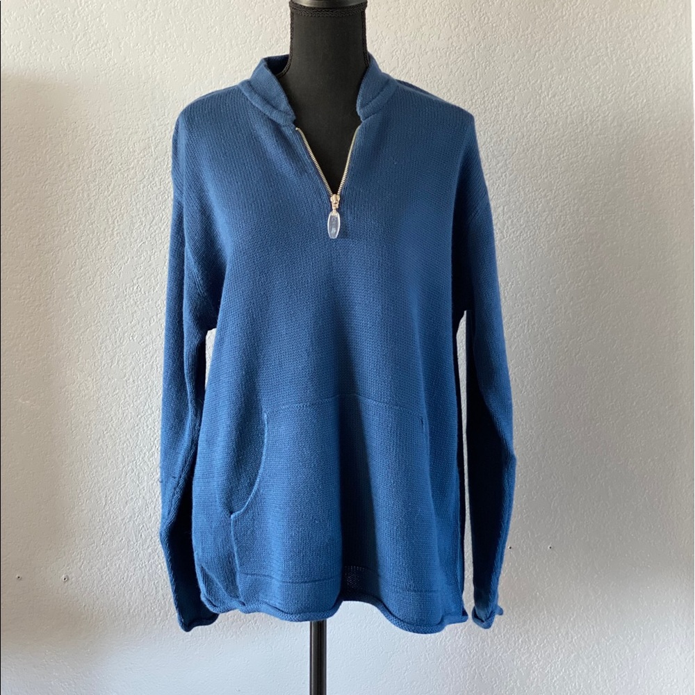 Women’s blue quarter zip blue knit sweater